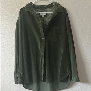 American Eagle Green Corduroy Button-Up